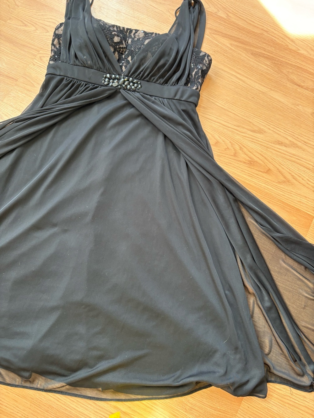 Laura Black Chiffon Lace Dress Jeweled Goth magical elegant 8 regency core - Picture 11 of 15